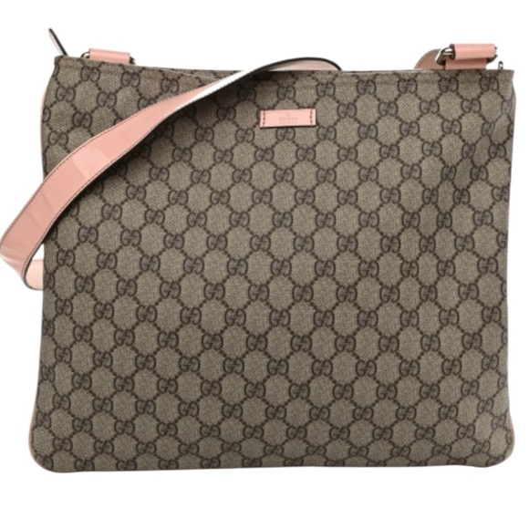 GUCCI GG Supreme Monogram Pink Lined Medium Flat Crossbody Messenger Bag Canvas - Picture 1 of 17